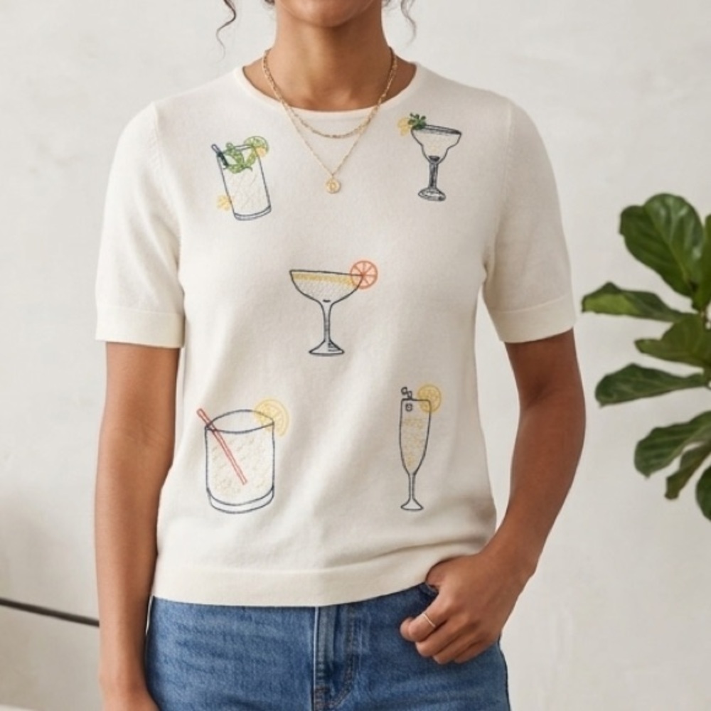 LIV Milano White Cocktail Embroidered Tee - Picture 2 of 7